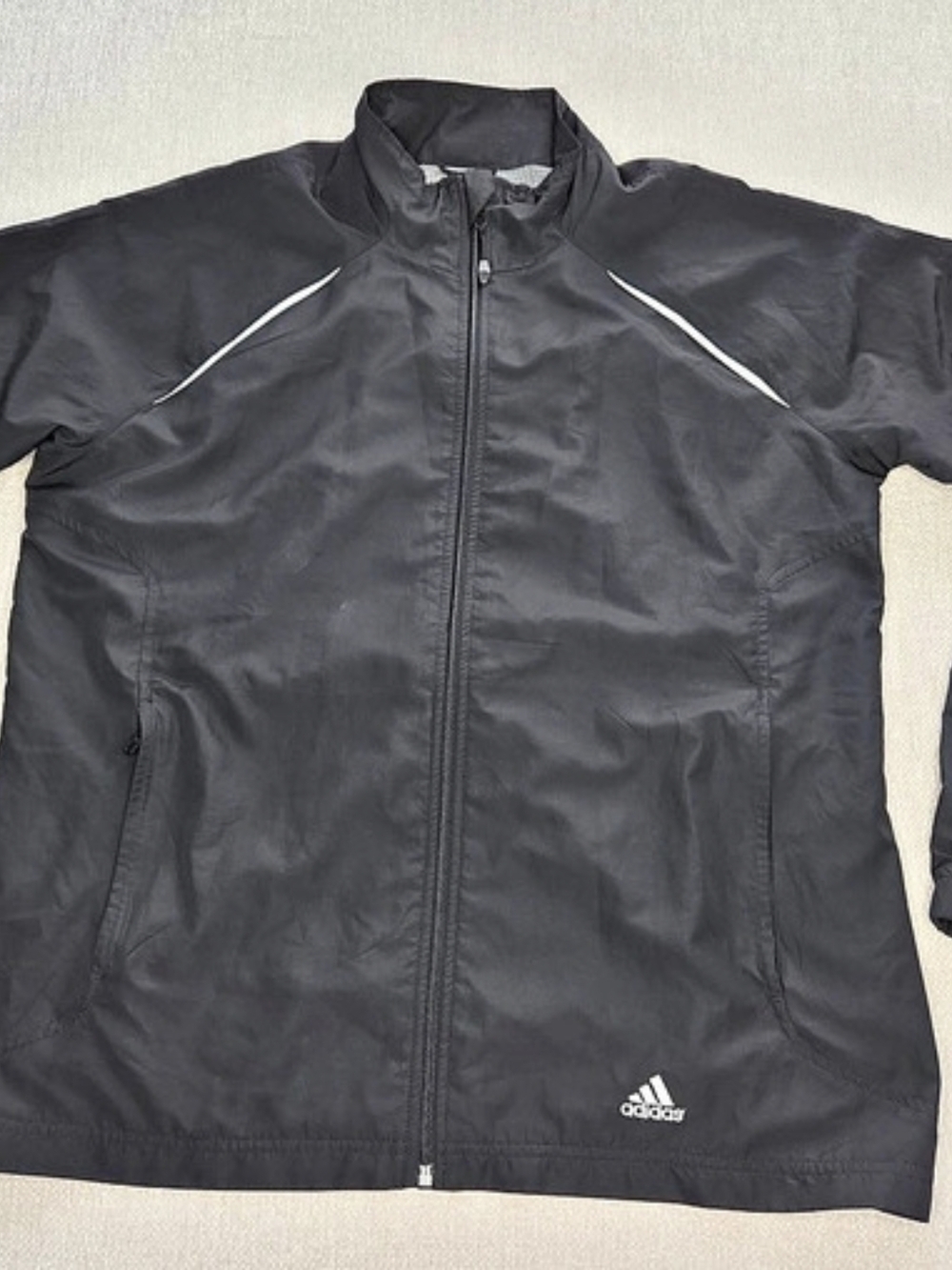 Adidas Windbreaker Jacket Mens XL Black Y2K 2000s Full Zip Running 3 Stripe